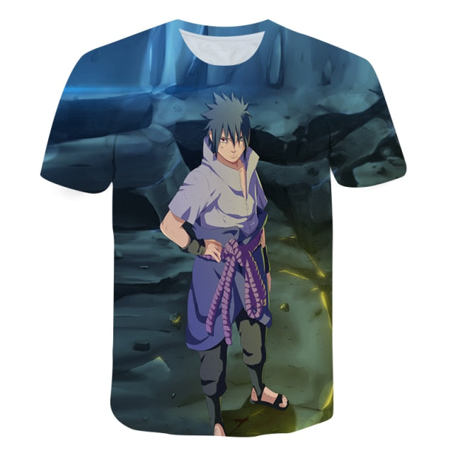Camiseta Unissex Naruto e Sasuke Modo Sharingan e Kyuubi Uzumaki e